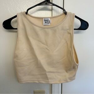 Princess Polly Cropped Ribbed Halter Tank Top Cream Sleeveless Size 6